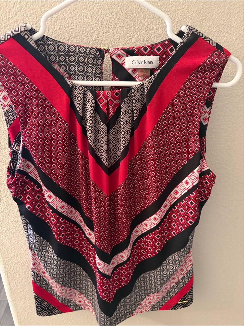 Calvin Klein Red, Black & White Patterned Sleeveless Camisole